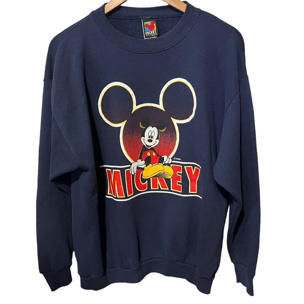 Mickey Unlimited 90's Y2K VTG Disney Navy Velva Sheen Long Sleeve Sweatshirt L
